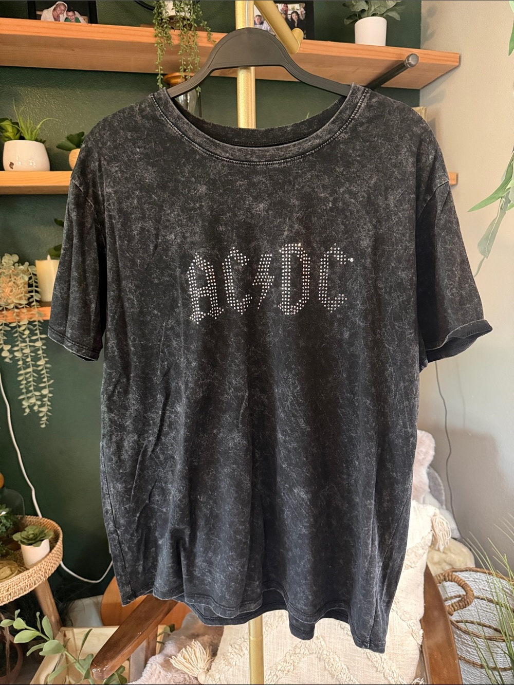 AC/DC Studded Logo Mineral-Wash Black Short Sleeve Tee